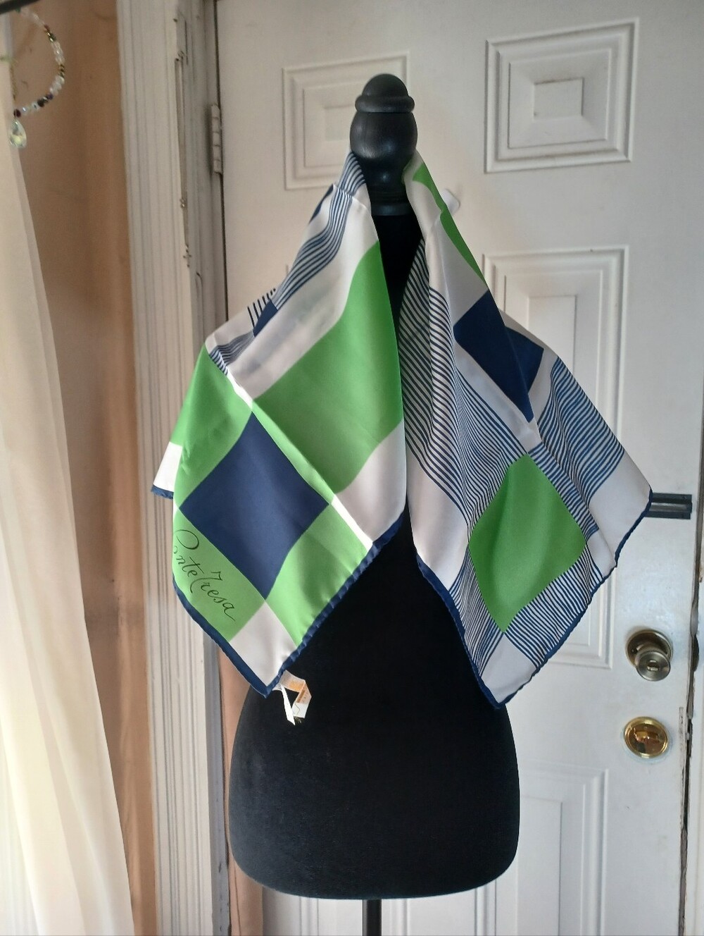 Women Green & Navy Colorblock Scarf Made In Italy